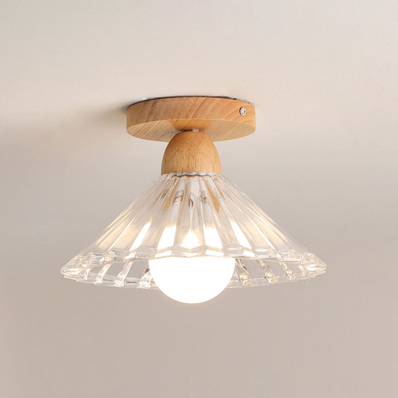 Plafonnier semi-affleurant nordique – verre transparent et bois clair