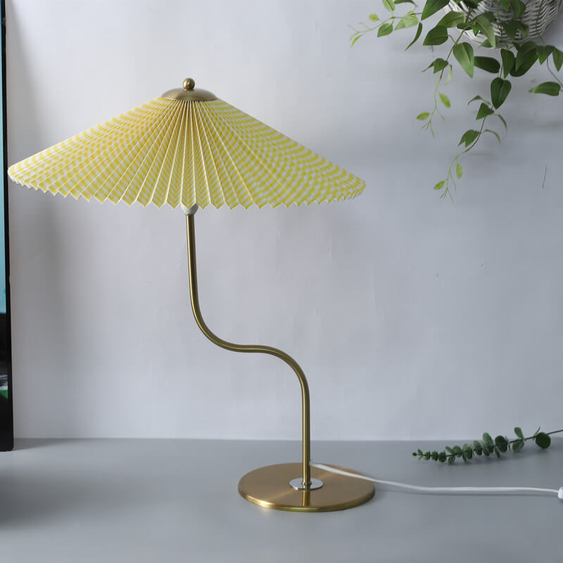 Lampe de Table Rétro Ombrelle Plissée Déco Métal