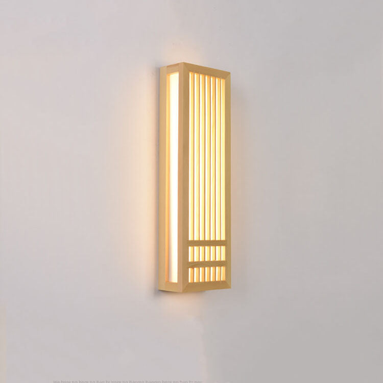 Lampe murale japonaise rectangulaire simple en bois massif à 1 lumière