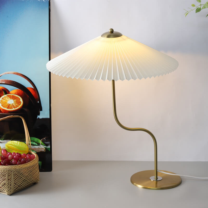 Lampe de Table Rétro Ombrelle Plissée Déco Métal