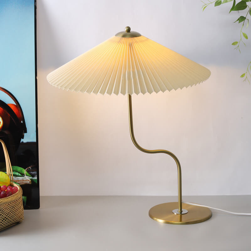 Lampe de Table Rétro Ombrelle Plissée Déco Métal