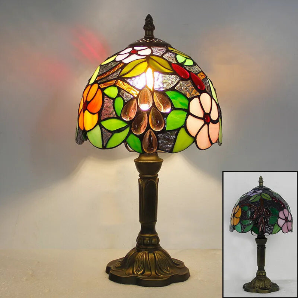 LumiArt - Lampe de Bureau Tiffany avec Verre Coloré et Col Ajustable