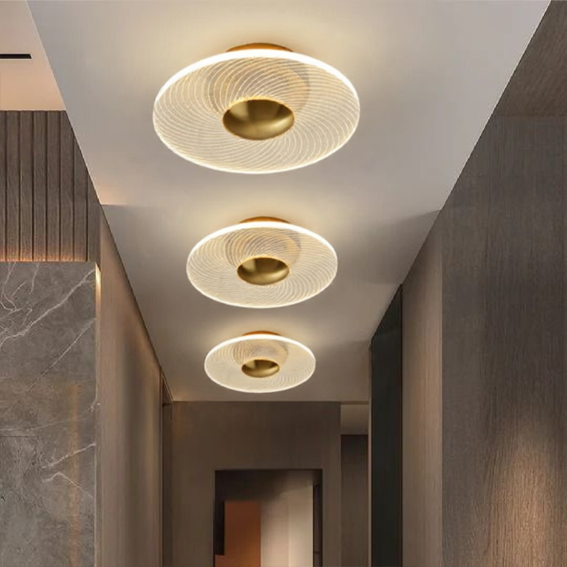 Plafonnier LED Moderne Rond, Acrylique Doré, 10W