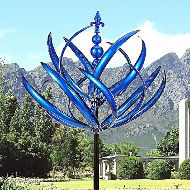 Sculpture de Jardin Rotative Lotus Bleu – Décoration extérieure artistique et apaisante
