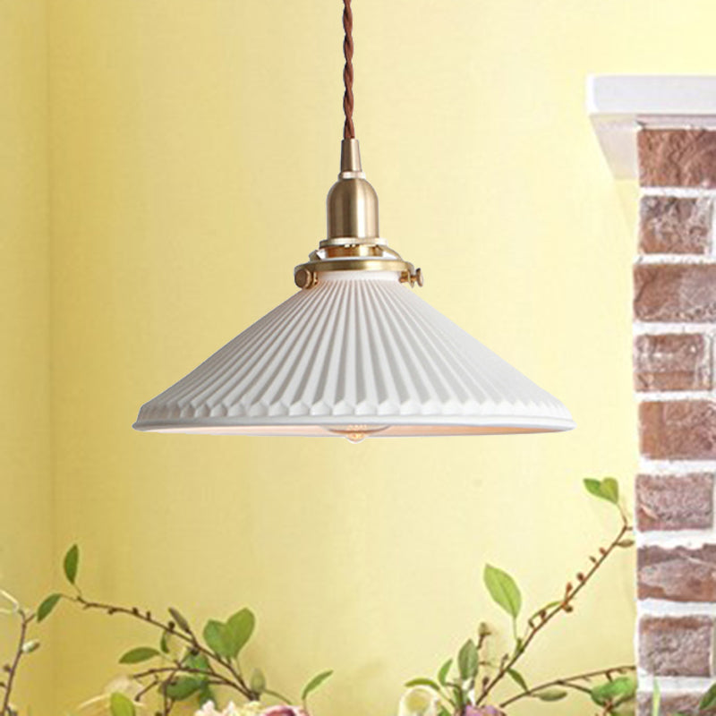 LumiBlanc - Suspension Luminaire en Céramique Blanche à Abat-Jour Strié