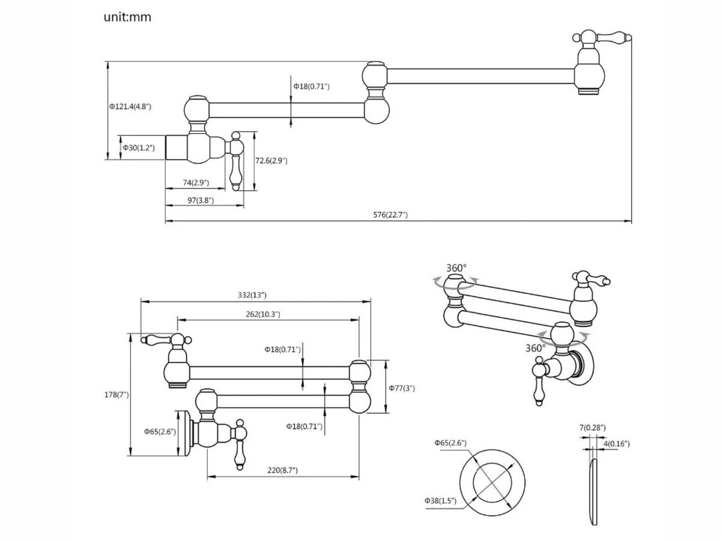 Mitigeur Mural Cuisine Savea Robinet Pot Filler Laiton