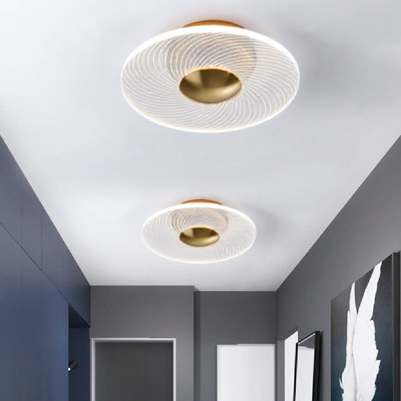 Plafonnier LED Moderne Rond, Acrylique Doré, 10W