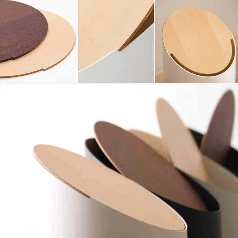 Poubelle Swing Japandi 9L, Couvercle Bois, Design Minimal