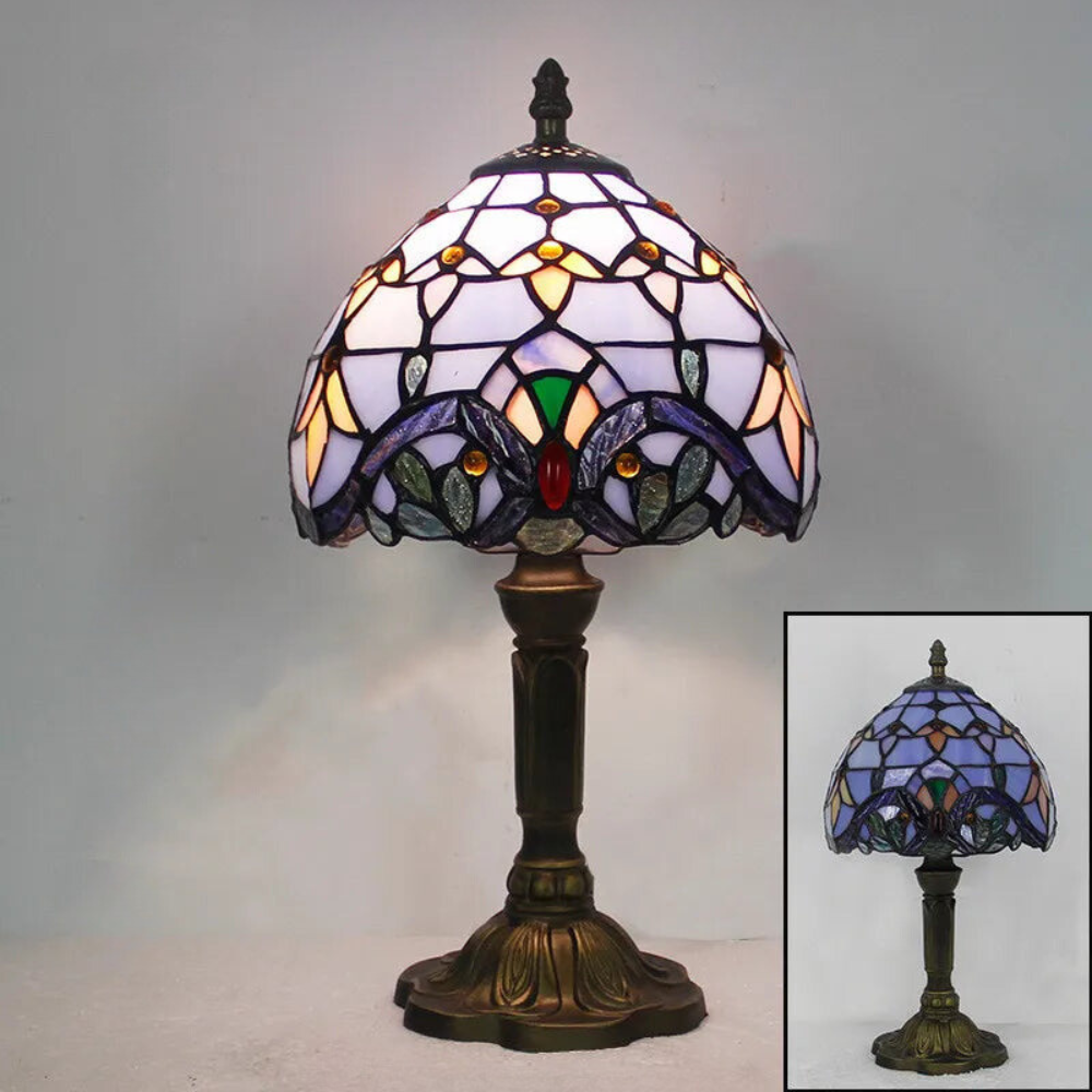 LumiArt - Lampe de Bureau Tiffany avec Verre Coloré et Col Ajustable