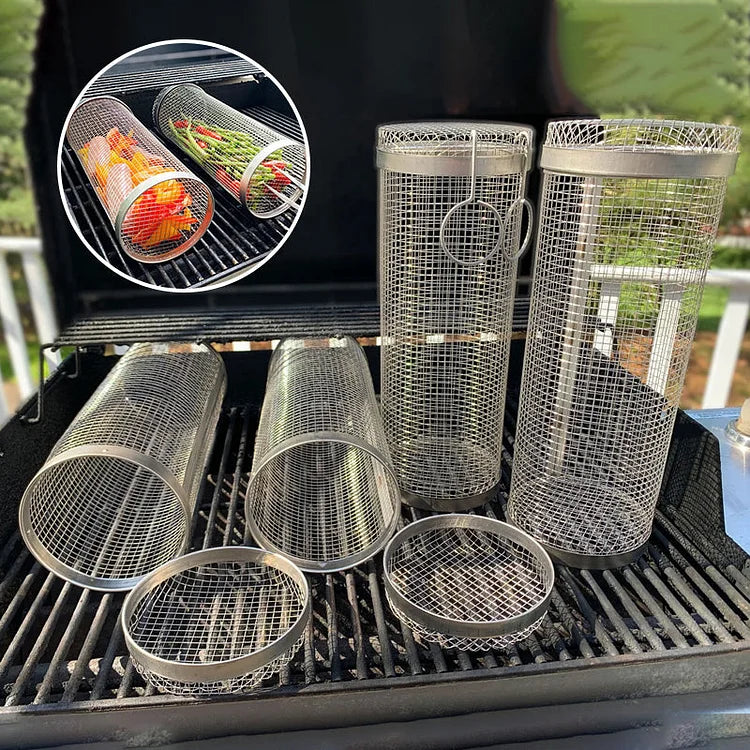 Panier de Grillage Rotatif Inox – Accessoire BBQ pour Légumes, Viandes et Fruits