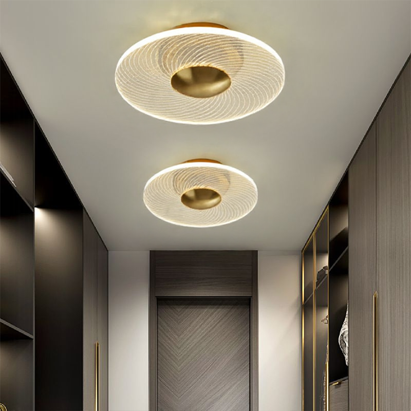 Plafonnier LED Moderne Rond, Acrylique Doré, 10W
