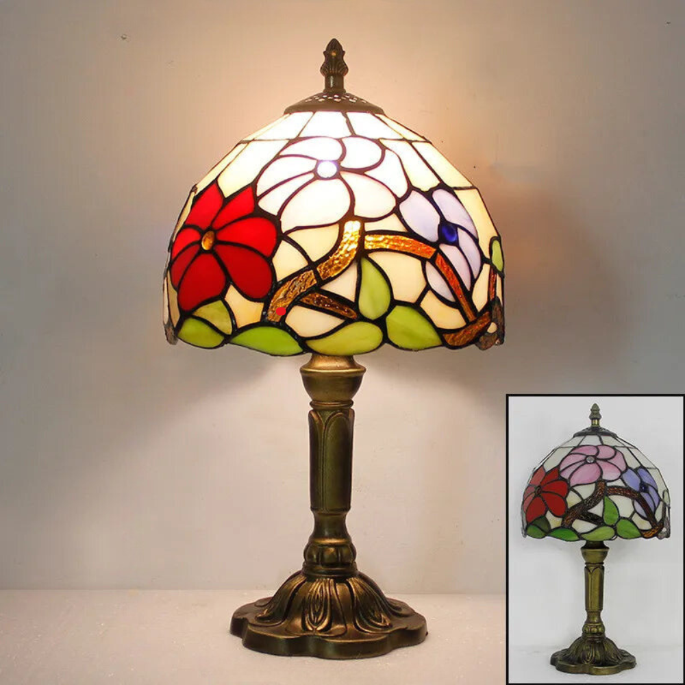 LumiArt - Lampe de Bureau Tiffany avec Verre Coloré et Col Ajustable