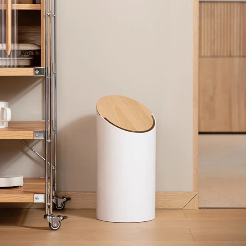 Poubelle Swing Japandi 9L, Couvercle Bois, Design Minimal