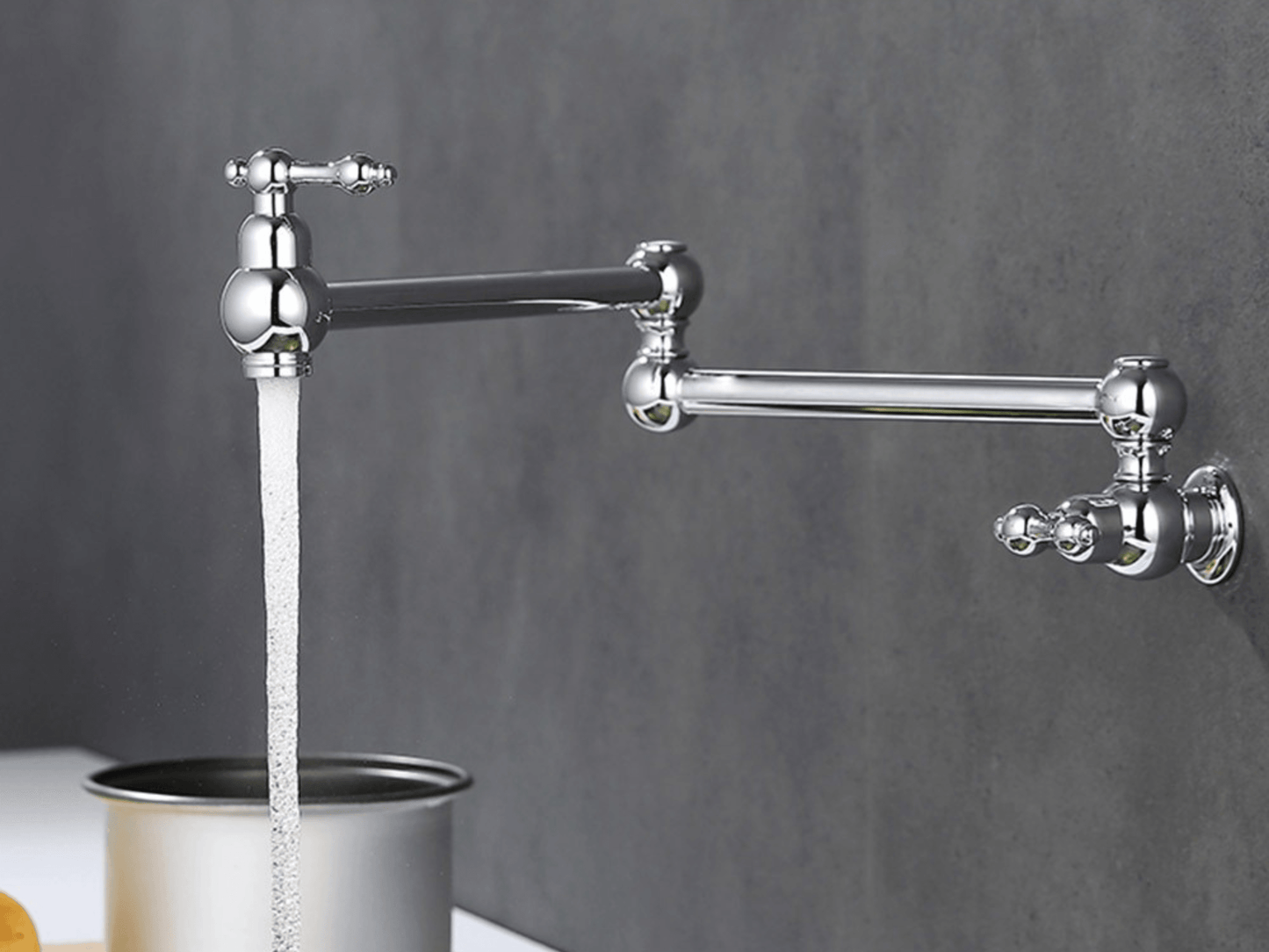 Mitigeur Mural Cuisine Laiton Double Bras Pivotant
