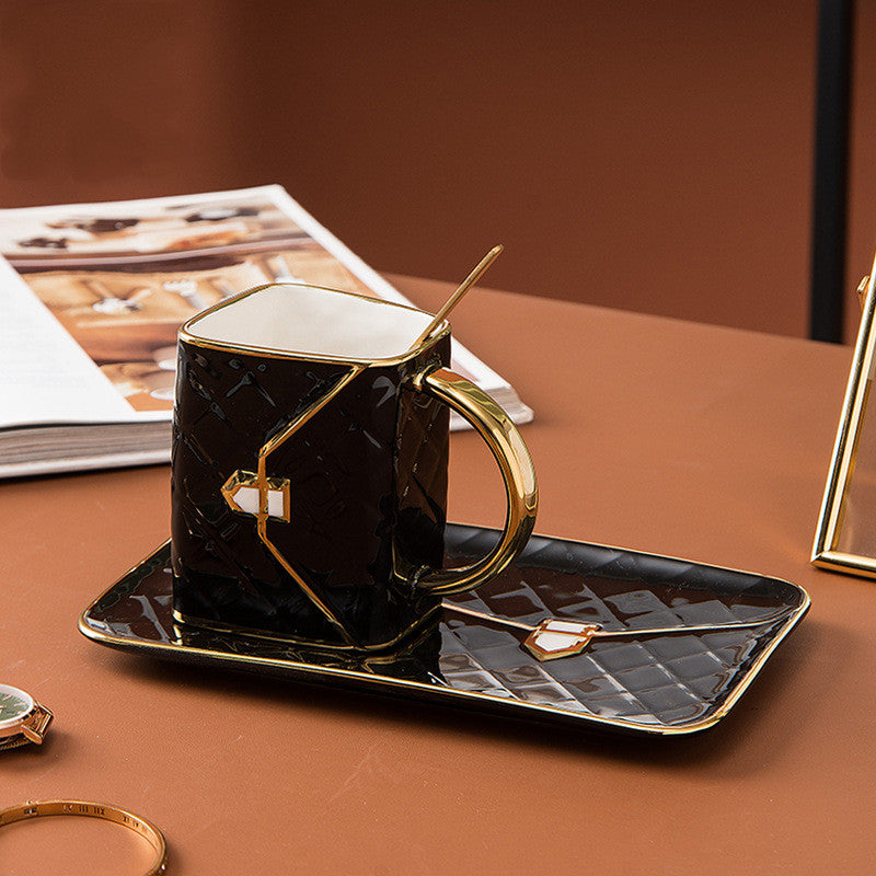 Tasse Sac à Main avec Soucoupe et Cuillère, 310ml, Porcelaine