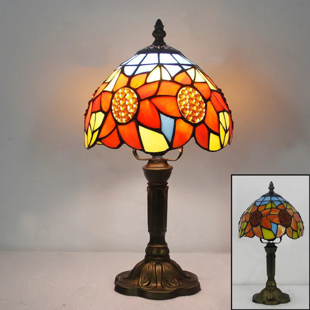 LumiArt - Lampe de Bureau Tiffany avec Verre Coloré et Col Ajustable