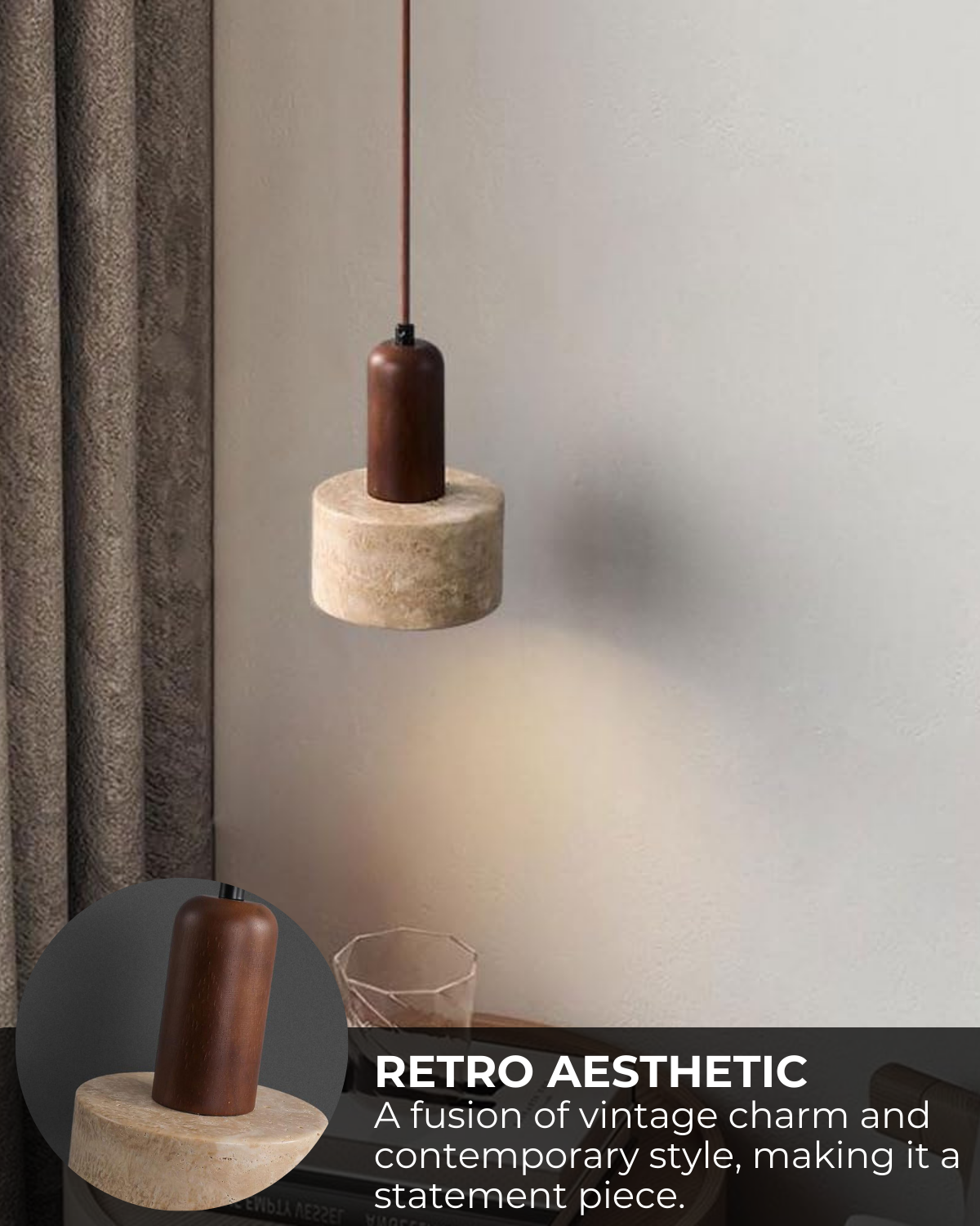 Suspension en Travertin Naturel, Design Minimaliste, E27