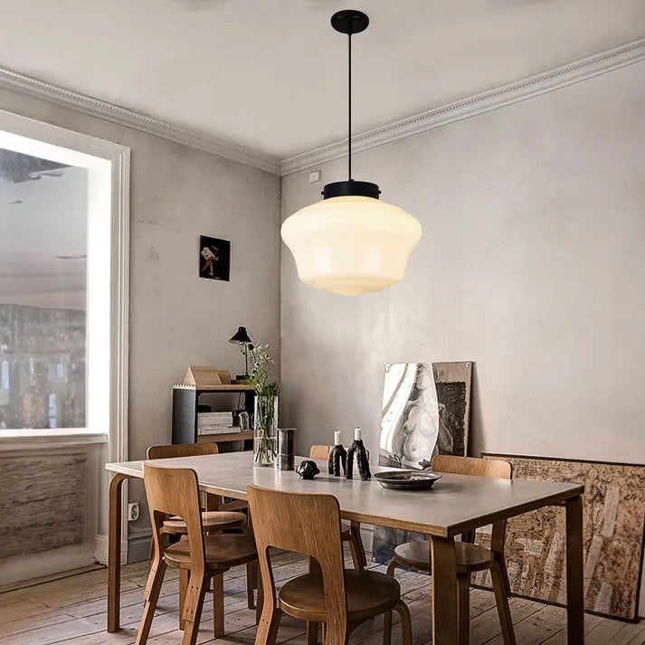 Suspension Vintage en Verre Opalin Blanc | Design Géométrique Élégant