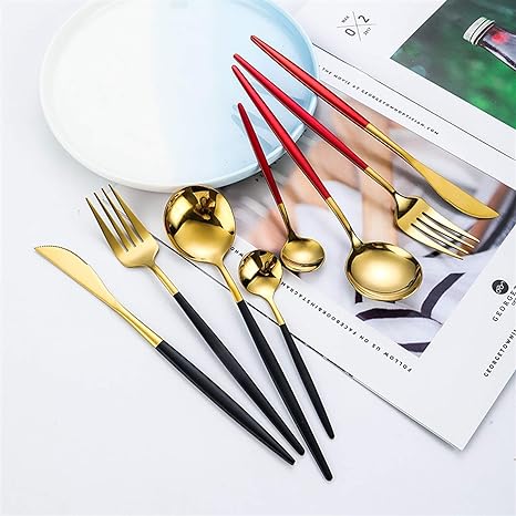 Luxueux ensemble de couverts 24 pièces en acier inoxydable or-argent - Elégance et raffinement