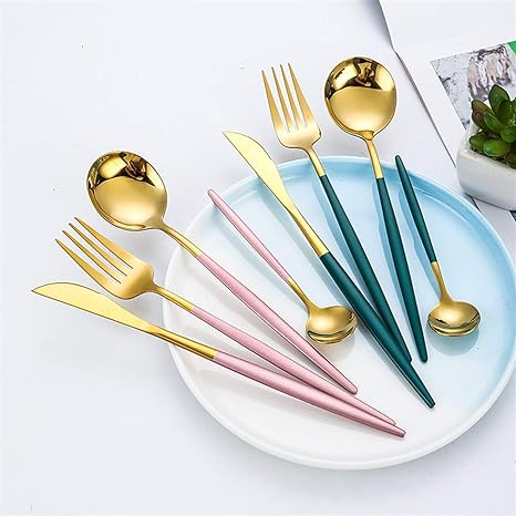 Luxueux ensemble de couverts 24 pièces en acier inoxydable or-argent - Elégance et raffinement