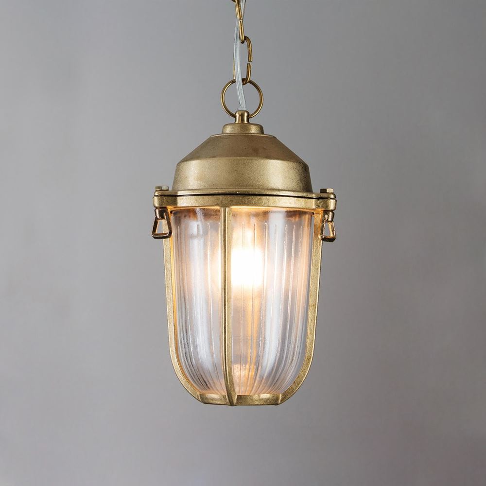 Suspension Nautique Laiton ou Nickel, Verre Strié, IP54