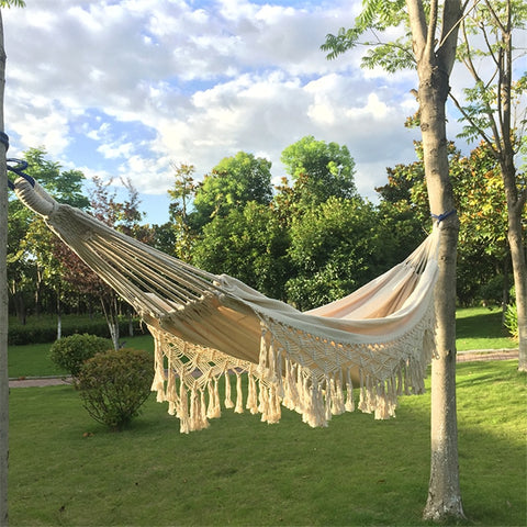 Hamac Bohème en Macramé – Détente artisanale à deux, où que vous soyez