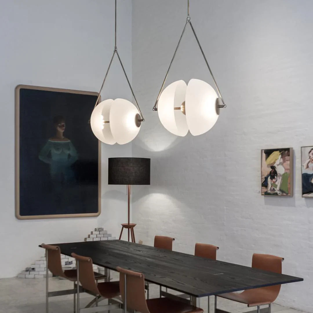 Suspension Design Verre Dépoli et Laiton Doré