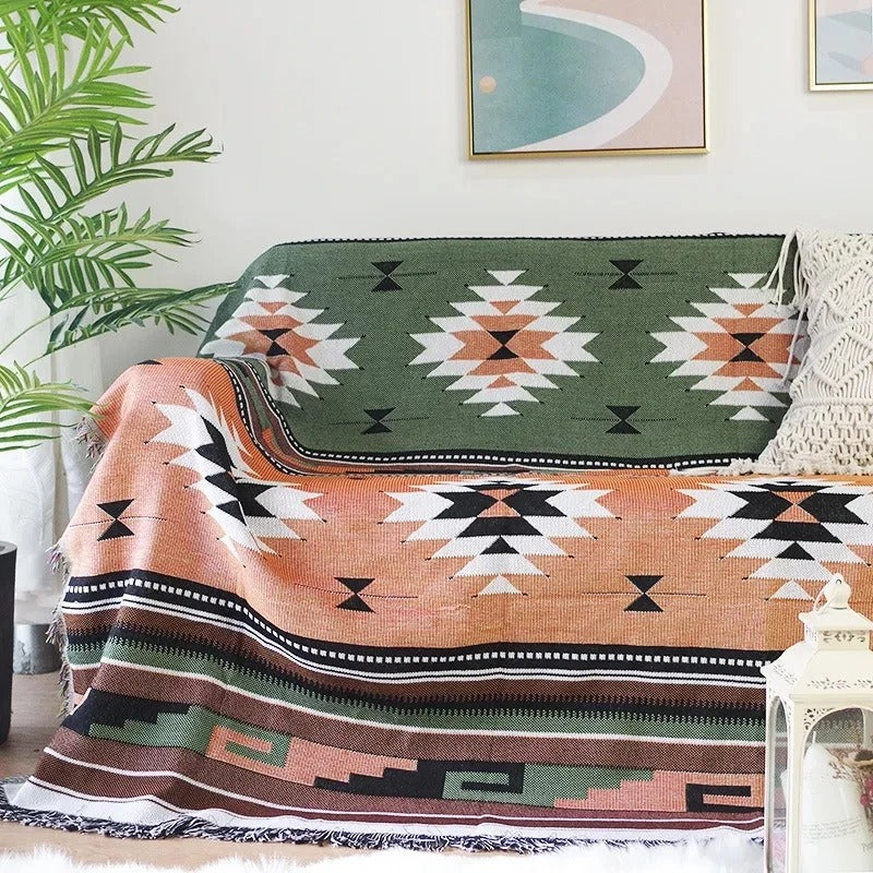 Plaid La Bohème Jacquard, Coton & Polyester, Franges Colorées