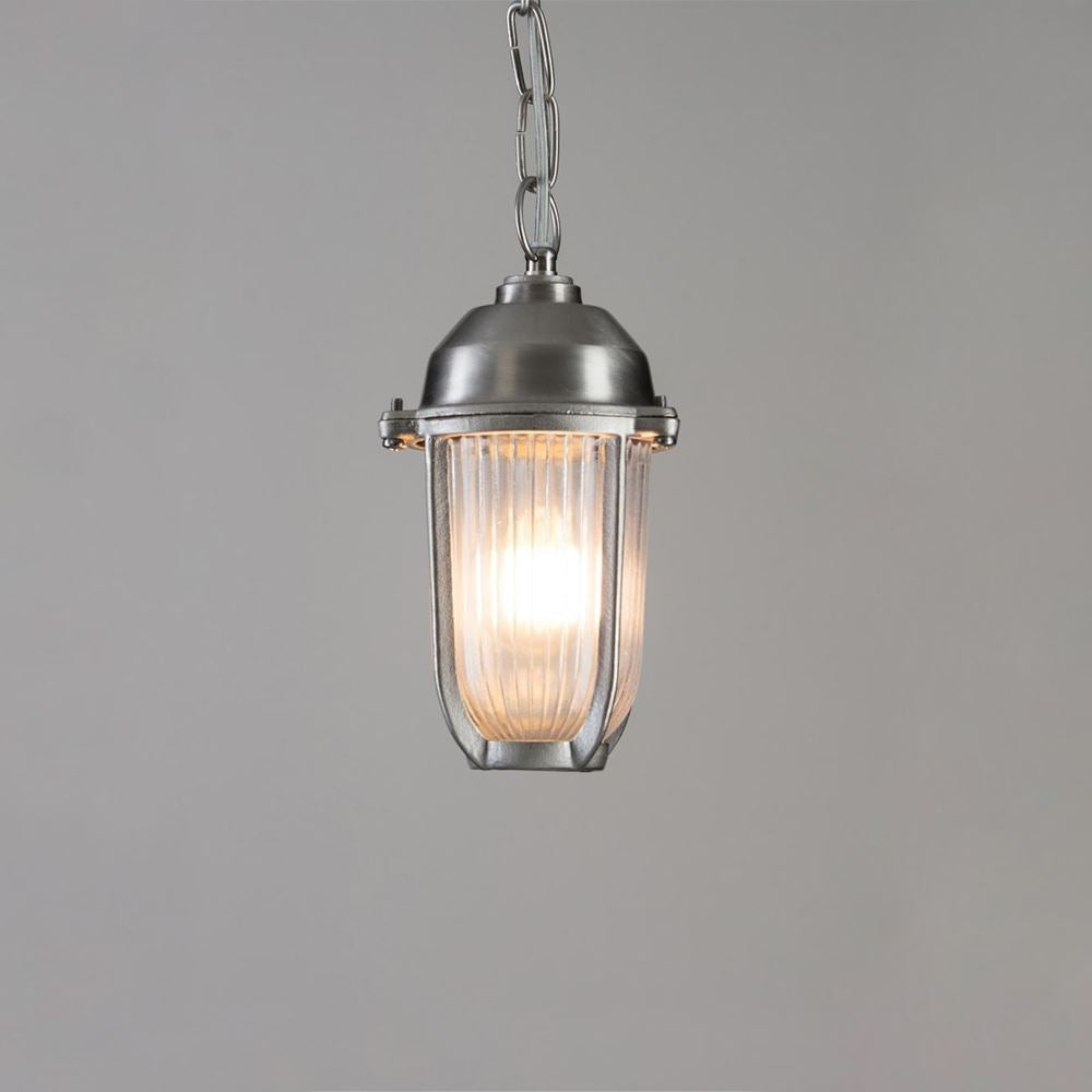 Suspension Nautique Laiton ou Nickel, Verre Strié, IP54
