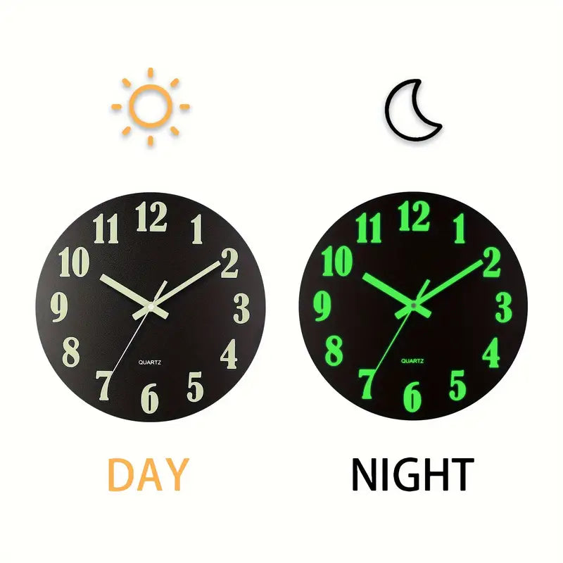 WarmGlow – Horloge Murale Noire Lumineuse et Silencieuse pour une Décoration Élégante