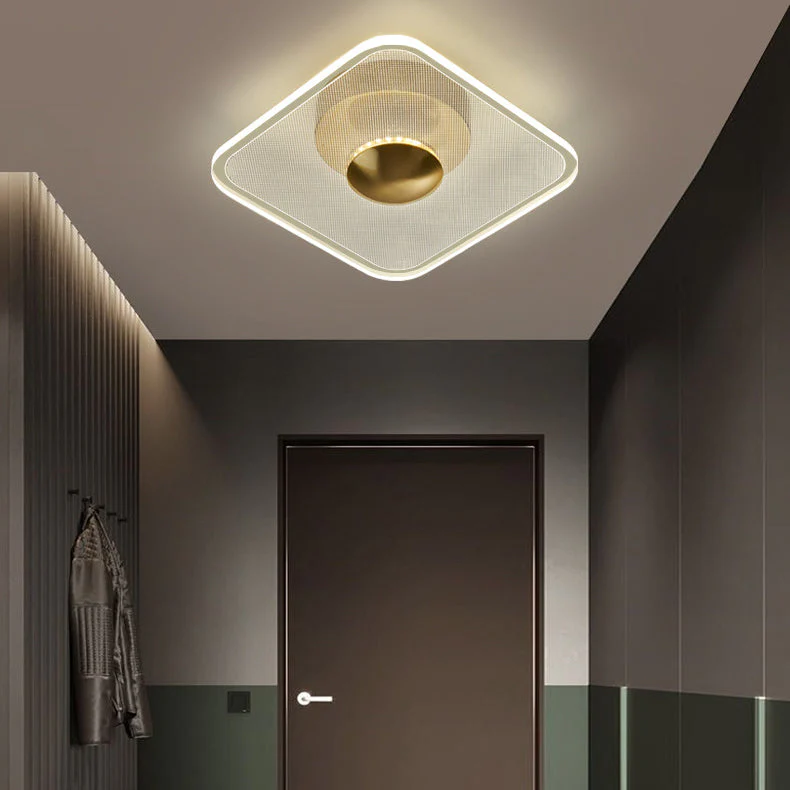 Plafonnier LED Moderne Rond, Acrylique Doré, 10W