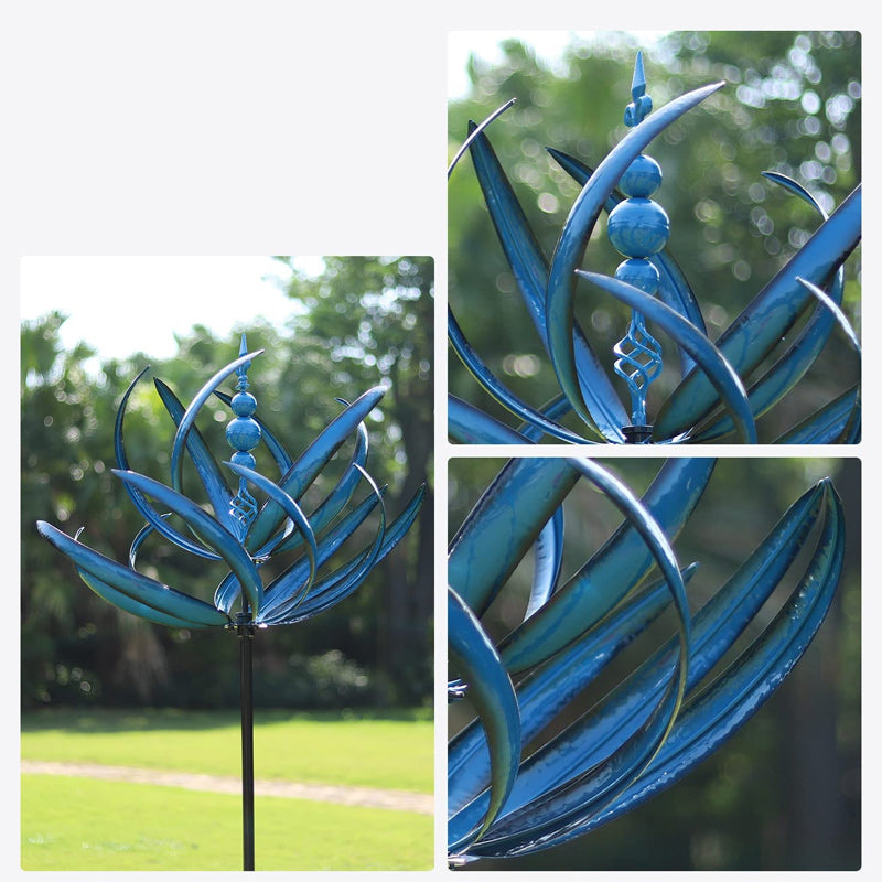 Sculpture de Jardin Rotative Lotus Bleu – Décoration extérieure artistique et apaisante