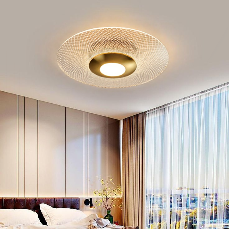 Plafonnier LED Moderne Rond, Acrylique Doré, 10W