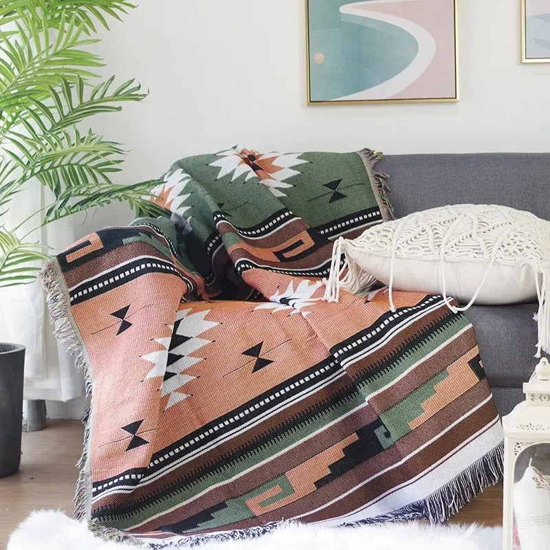 Plaid La Bohème Jacquard, Coton & Polyester, Franges Colorées
