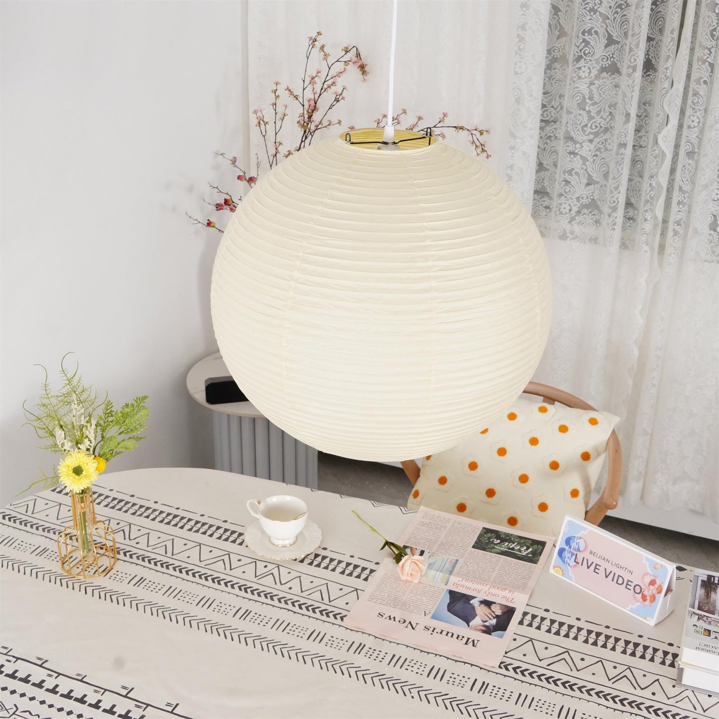 Lampe Suspendue Papier Washi, Style Akari, Ø30–80cm