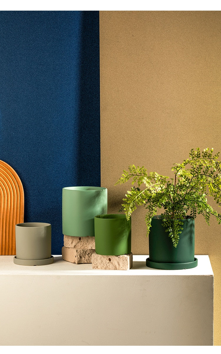 Ensemble de Pots de Fleurs Colorés en Céramique avec Soucoupe – Finition Mate Artisanale