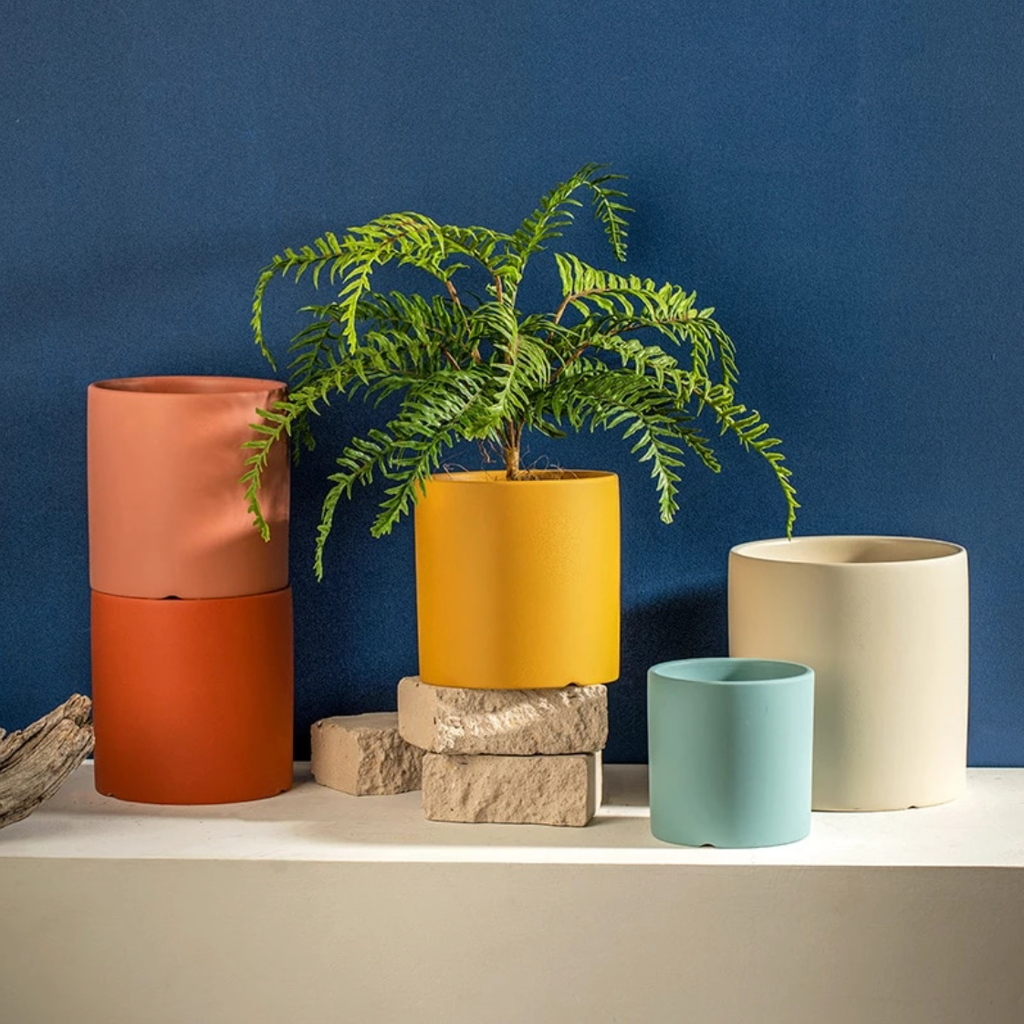 Ensemble de Pots de Fleurs Colorés en Céramique avec Soucoupe – Finition Mate Artisanale