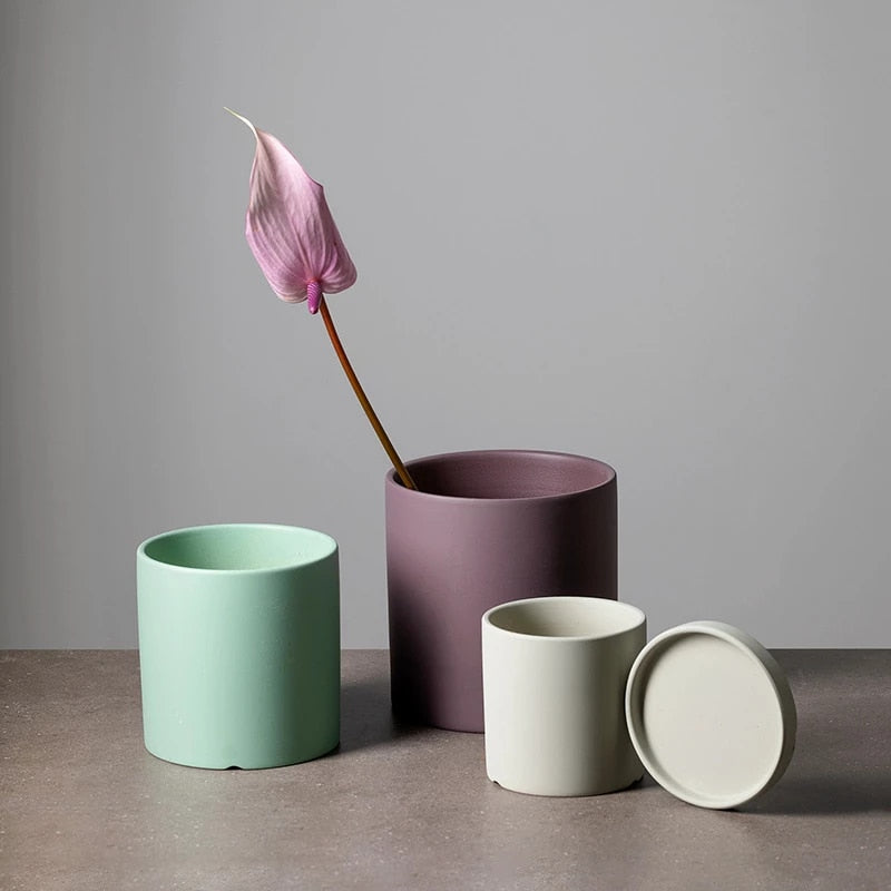 Ensemble de Pots de Fleurs Colorés en Céramique avec Soucoupe – Finition Mate Artisanale