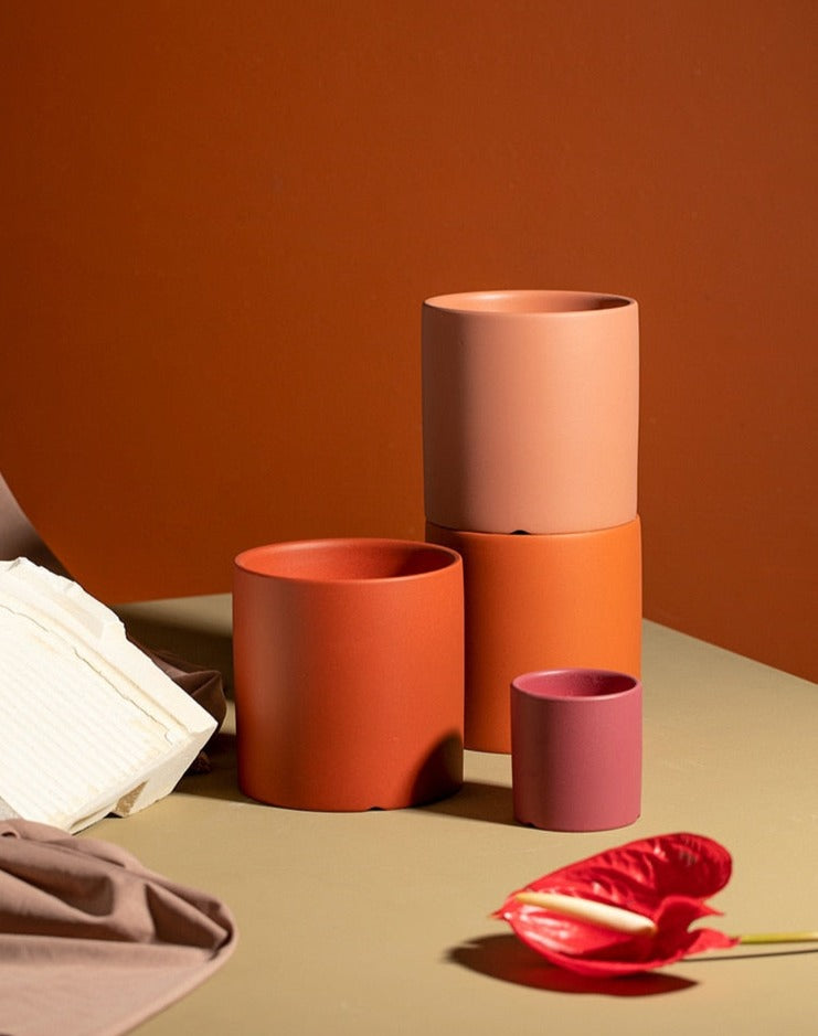Ensemble de Pots de Fleurs Colorés en Céramique avec Soucoupe – Finition Mate Artisanale