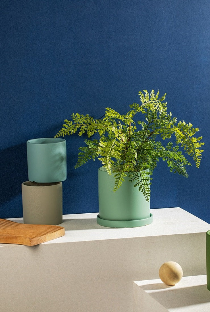 Ensemble de Pots de Fleurs Colorés en Céramique avec Soucoupe – Finition Mate Artisanale