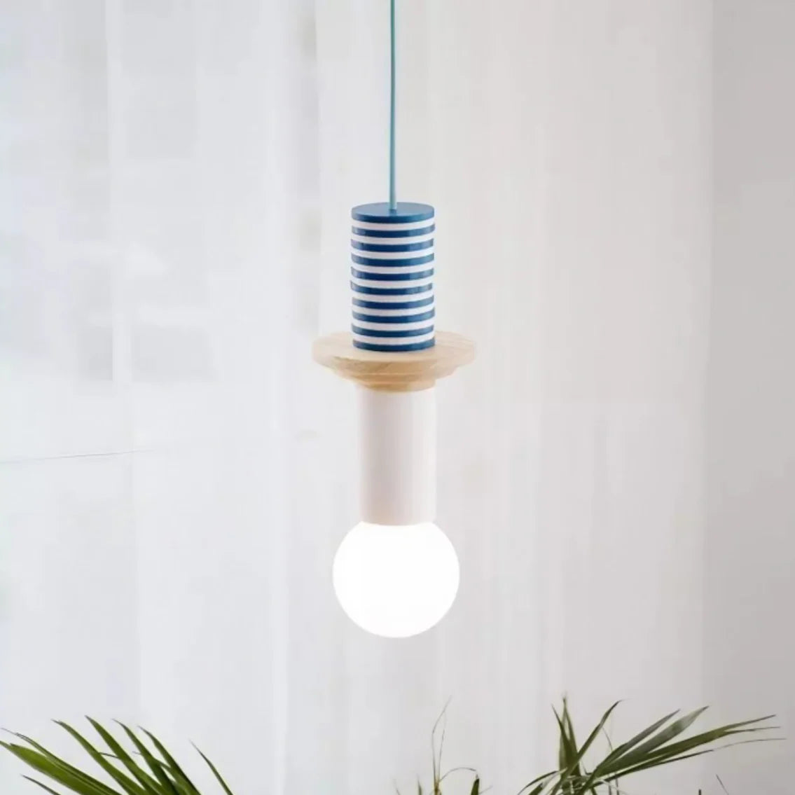 Suspension Bois Géométrique, Design Multicolore, E27