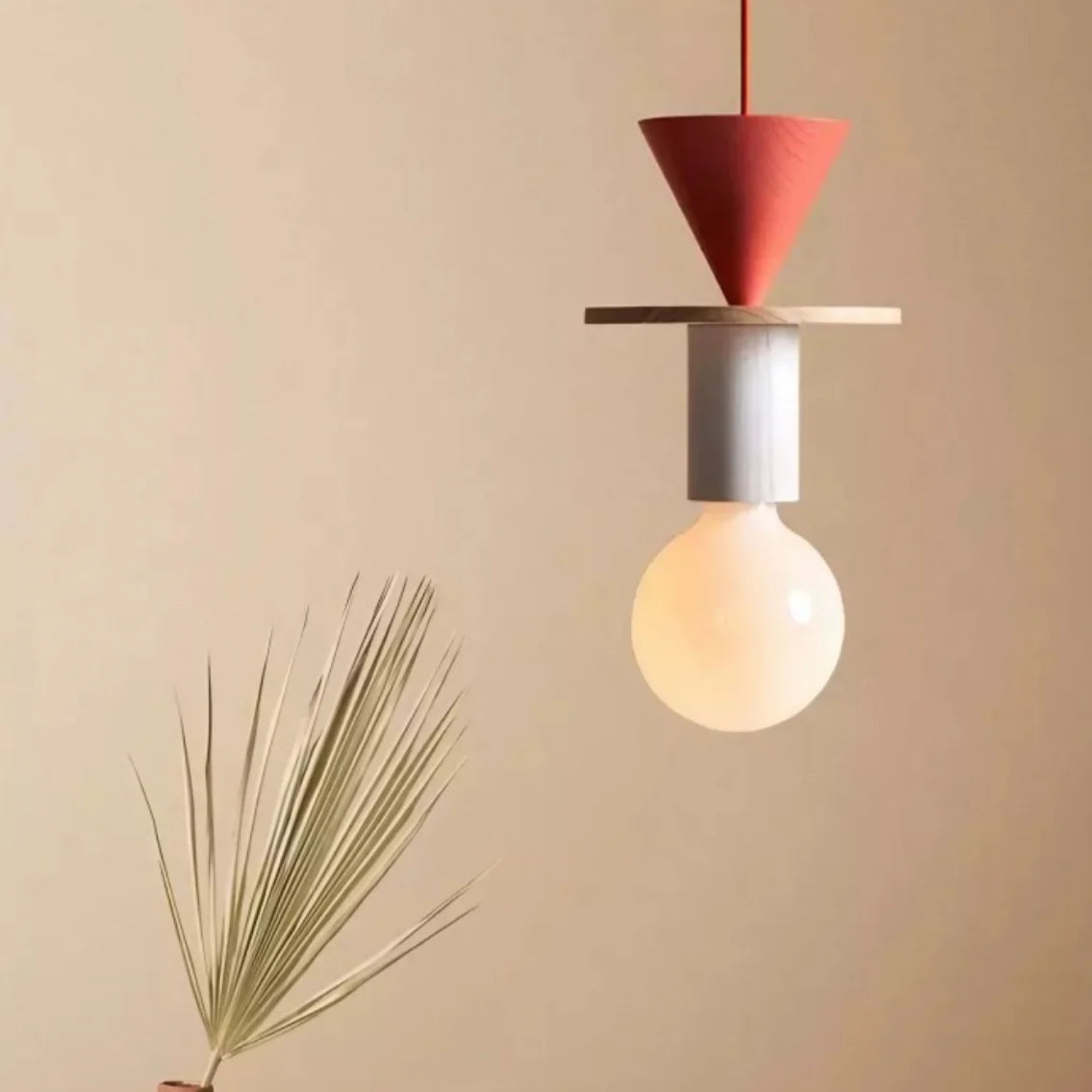 Suspension Bois Géométrique, Design Multicolore, E27