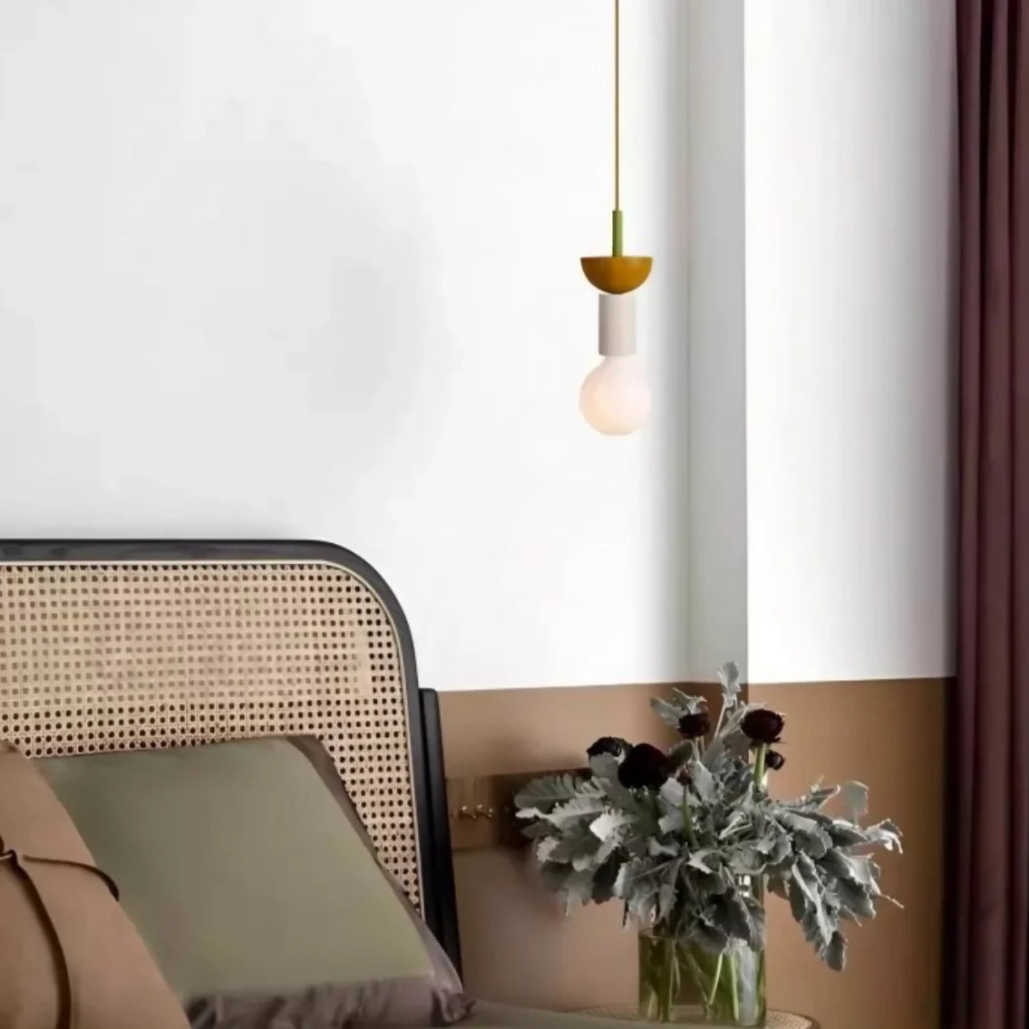 Suspension Bois Géométrique, Design Multicolore, E27