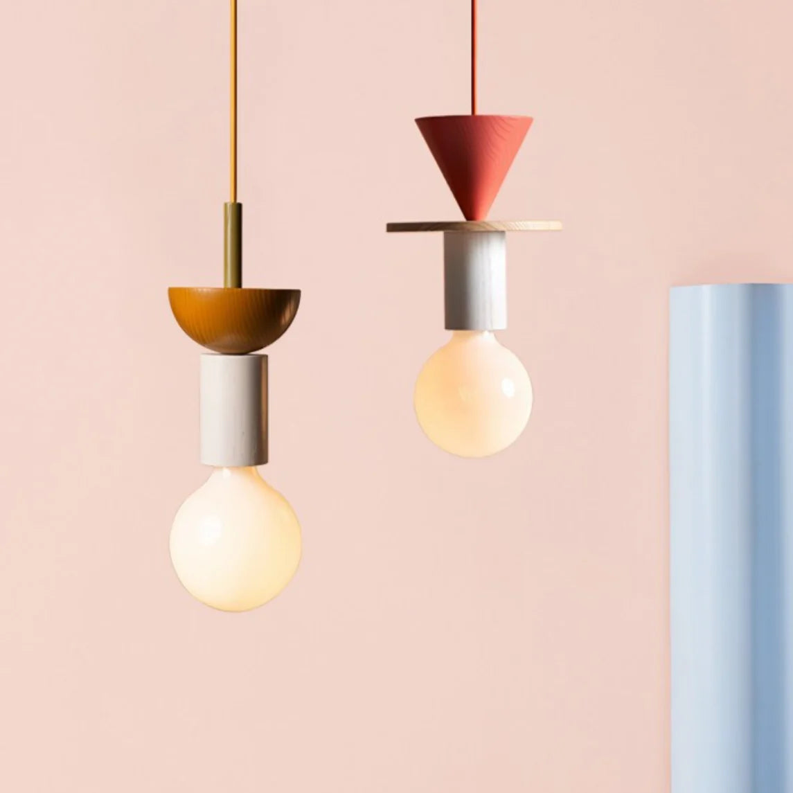 Suspension Bois Géométrique, Design Multicolore, E27