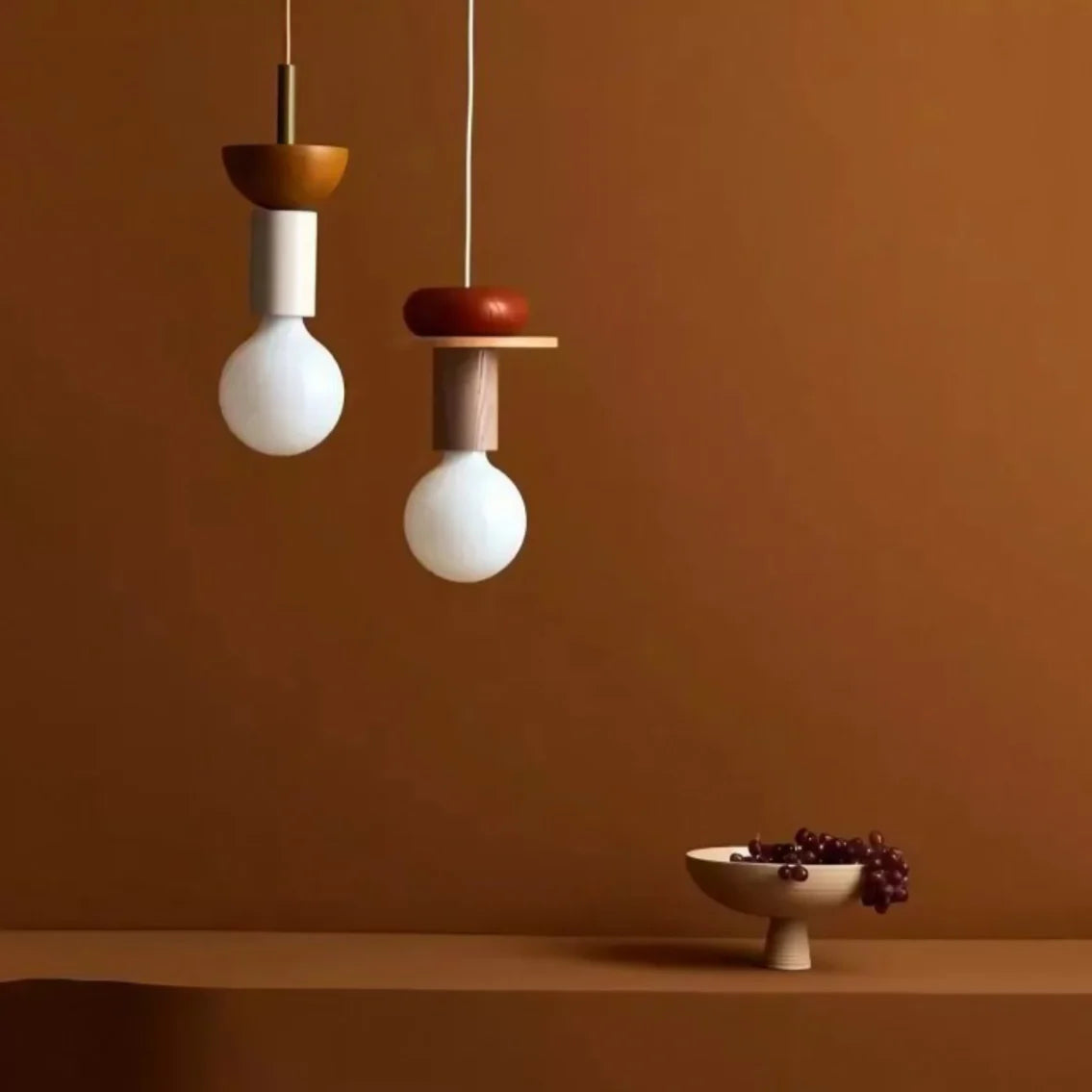 Suspension Bois Géométrique, Design Multicolore, E27