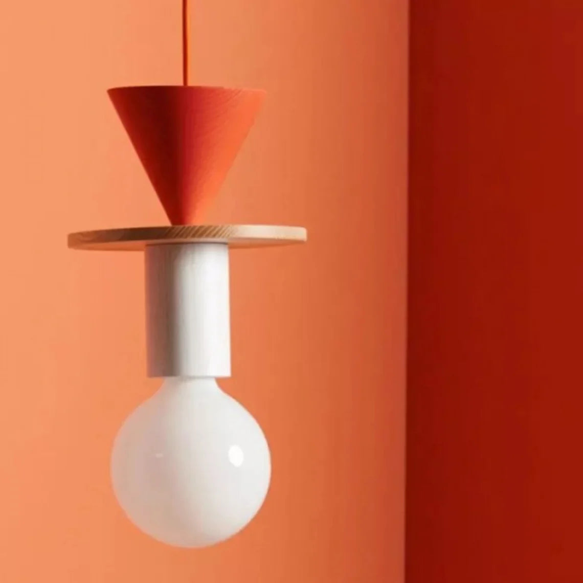 Suspension Bois Géométrique, Design Multicolore, E27