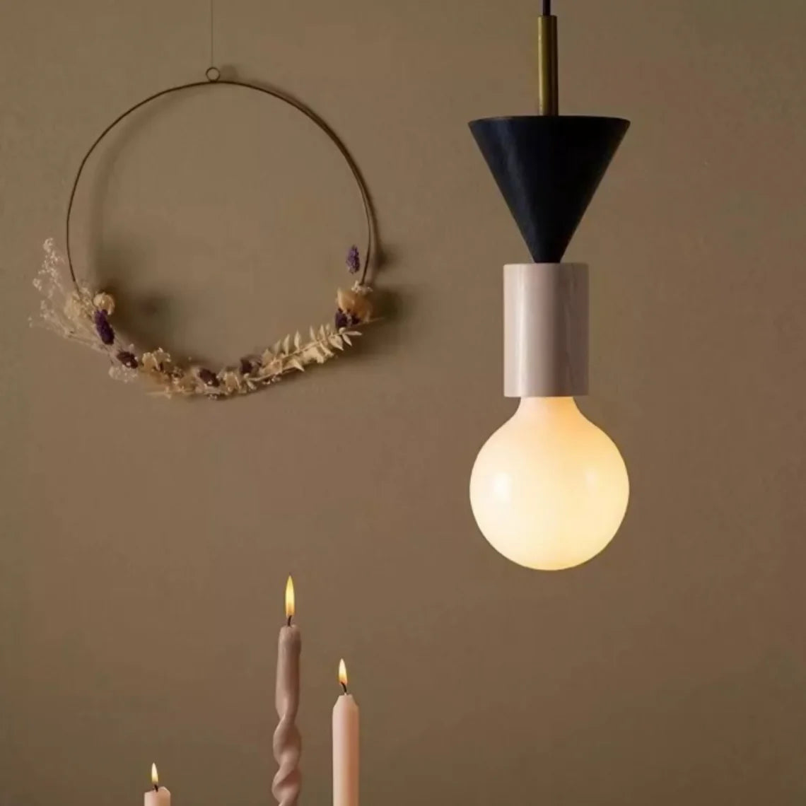 Suspension Bois Géométrique, Design Multicolore, E27