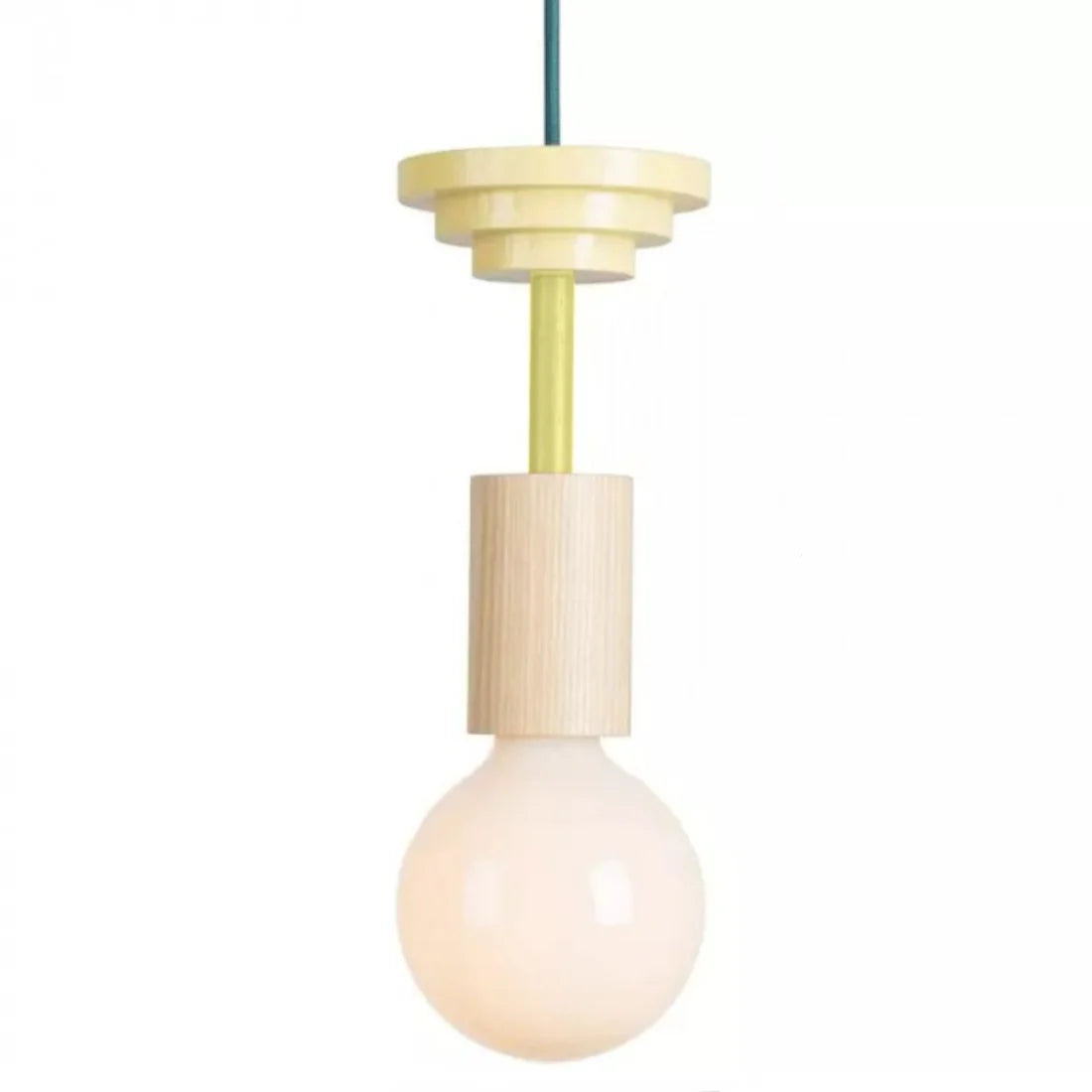 Suspension Bois Géométrique, Design Multicolore, E27