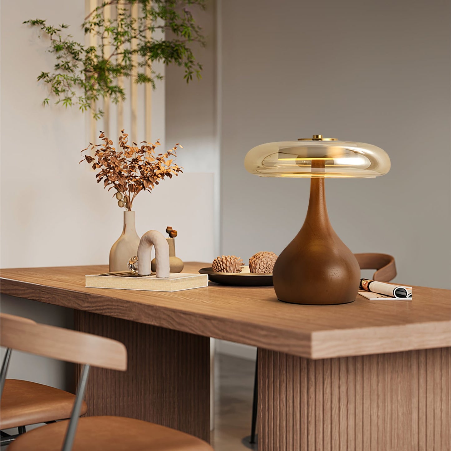 Lampe de Table LED en Verre et Bois – Design Andi
