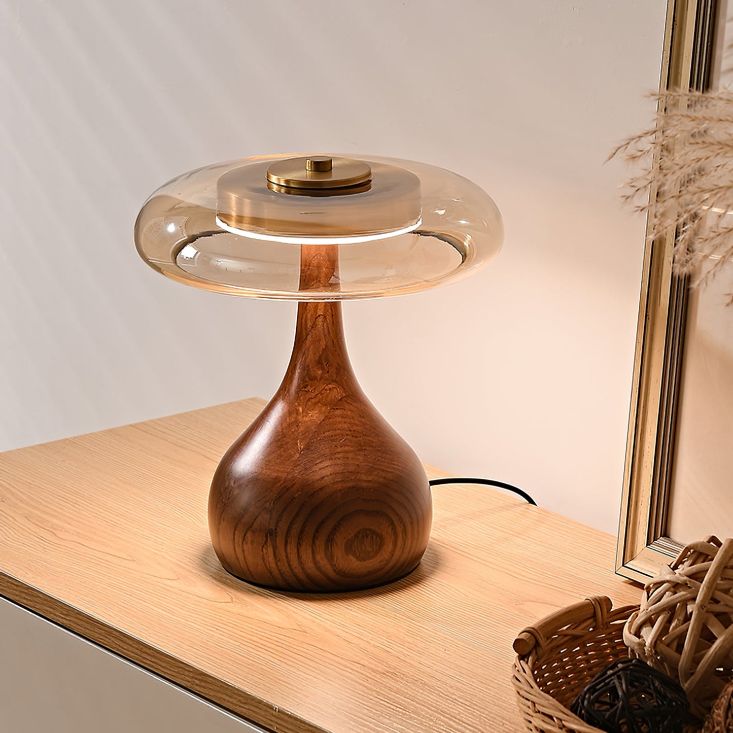 Lampe de Table LED en Verre et Bois – Design Andi